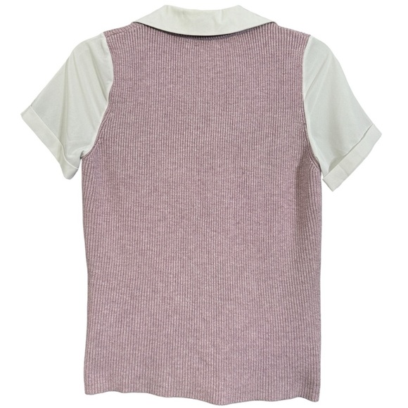 💜 Vita Milano Knit Collared Preppy Top | S - Picture 2 of 6